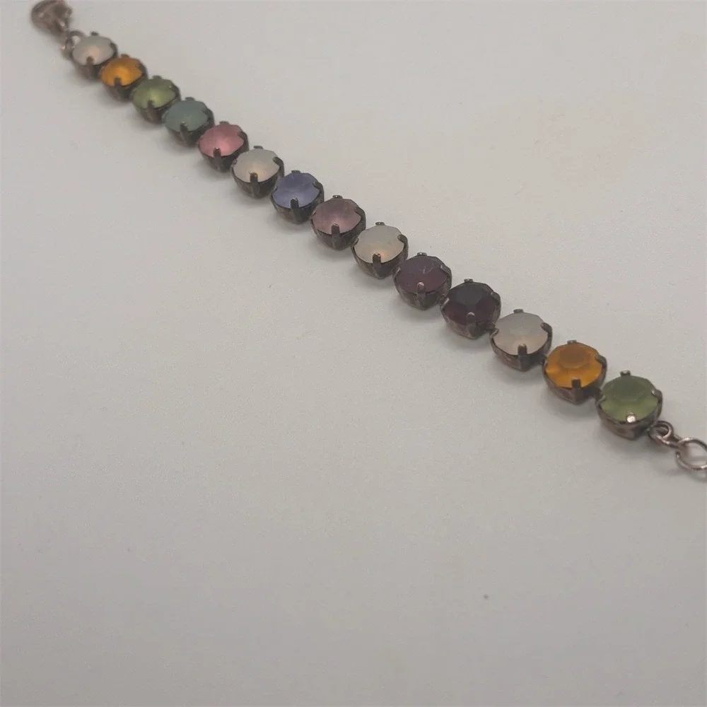 Multicolor Pastel Rhinestone Tennis Link Bracelet Silver‎ Tone 6.5 +